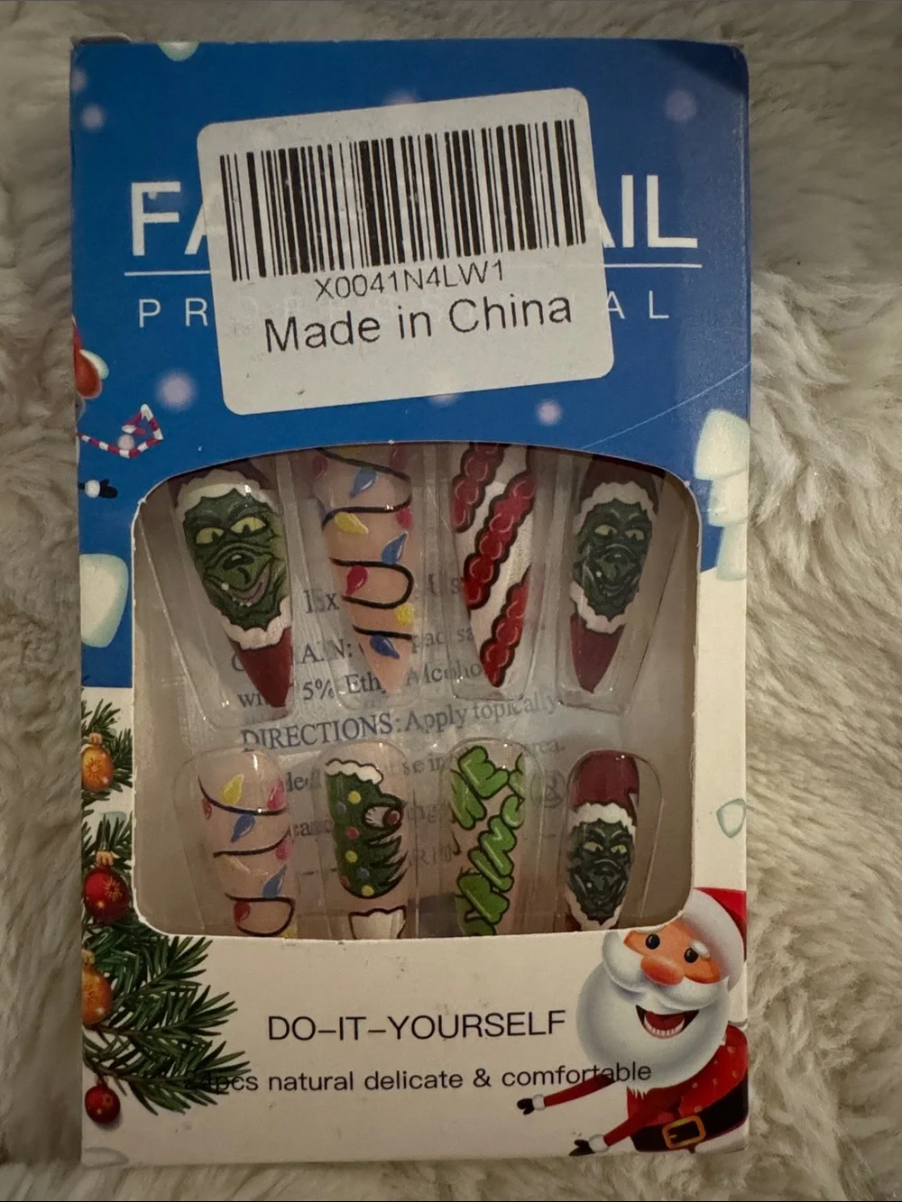 Grinch Christmas Press-On Nails Lights Candy Cane Long Square Holiday AC107